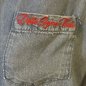 Embroidered Delta Sigma Theta Pocket and sleeve Denim Shirt  size L